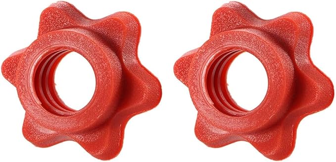 2Pcs Red Dumbbell Hex Nut 25mm Barbell Bar Hexagon Nuts Spin-Lock Collars for 1 Inch Standard Barbells Bar Collar Screw Exercise Collars Weights and Accessories Strength Training Equipment Weight Clip
