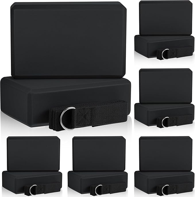 Meooeck 18 Pcs Yoga Blocks and Strap Set Include 12 EVA Foam Yoga Blocks Bulk 9"x6"x3" with 6 Adjustable 8 ft Straps D Ring Non Slip Props for Stretching Pilates Workout Studio Home Gym