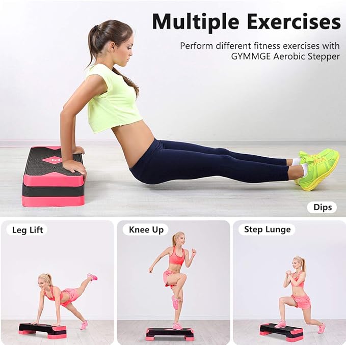 Adjustable Workout Aerobic Stepper, Aerobic Exercise Step Platform with 2 Risers, Exercise Step Deck for Fitness, 26.5" Trainer Stepper with Non-Slip Surface Home Gym & Extra Risers Options