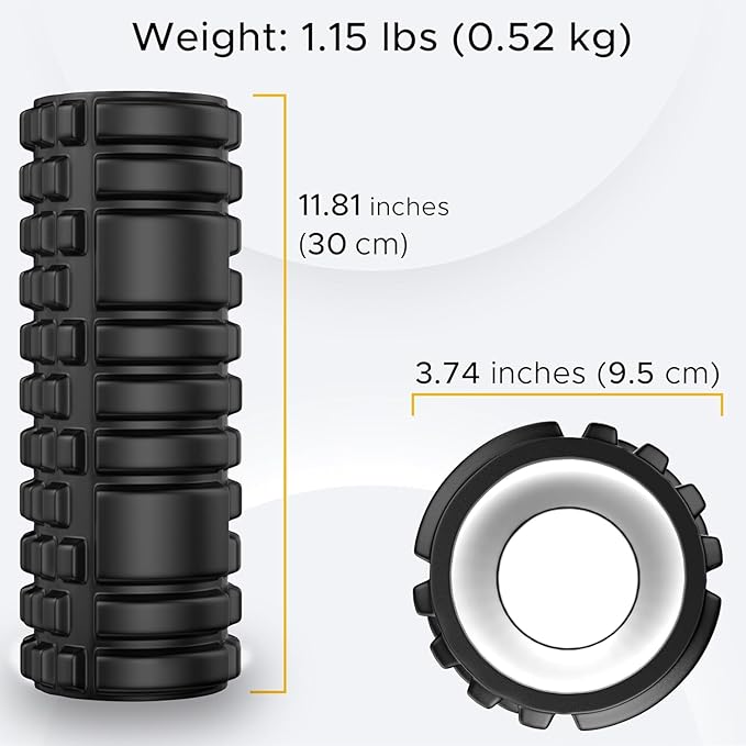PulseITRoll 30cm Foam Roller – Deep Tissue Back & Muscle Massager for Pain Relief, Myofascial Trigger Point Therapy, Yoga, Pilates & Fitness Recovery – 30CM High-Density Black Roller