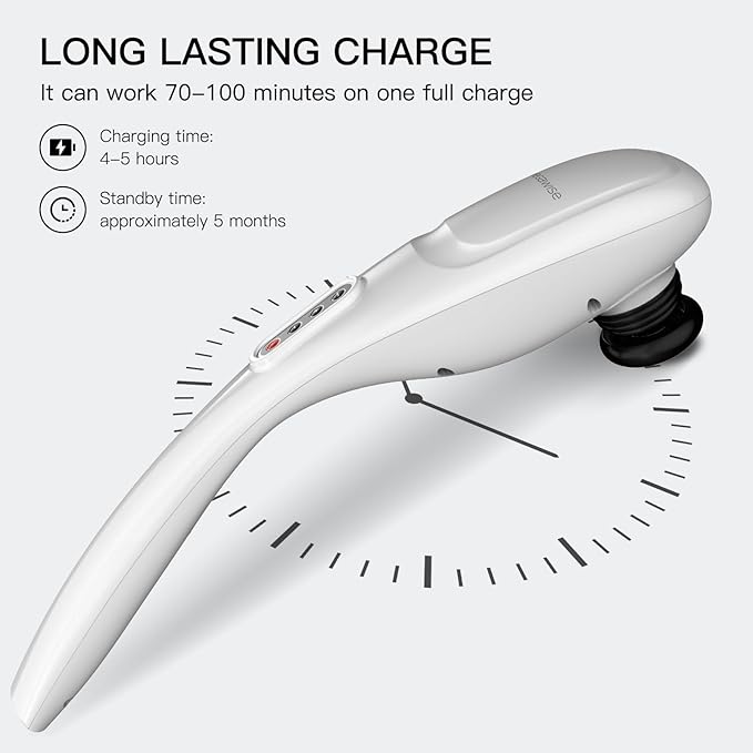 MEGAWISE Cordless Back Massager for Shoulders, Waist, Legs, Rechargeable 3200mAh Battery, 5 Speed and 5 +2 Massage Nodes 5 Hard, 2 Silicone Nodes, Massage While Moving Around (Off White Cordless)