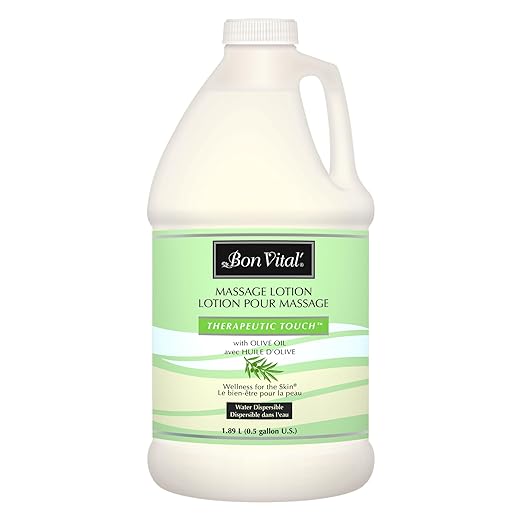 Bon Vital' Therapeutic Touch Massage Lotion, 1/2-Gallon, Olive Oil-Infused Moisturizing Lotion for Massage Therapy, Non-Greasy Skin Therapy for Clinics & Spas, Professional Grade, Unscented