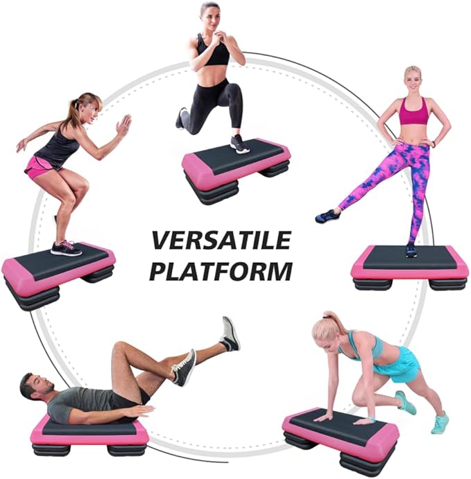 Adjustable Aerobic Step Platform with 4 Risers – Non-Slip Fitness Trainer for Home Workouts, Cardio & Strength Training