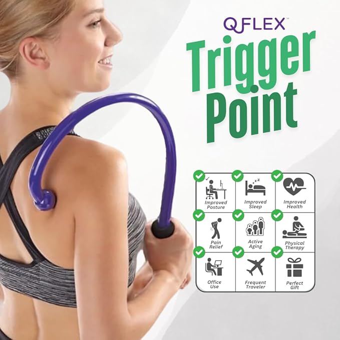 Q-Flex Massage Tool - Self-Massage Stick - Trigger Point Therapy, Muscle Care, Relaxation - Easy-to-Use Massager for Home & Travel - Seen On Shark Tank - Back, Neck, Shoulders, Feet (Blue)