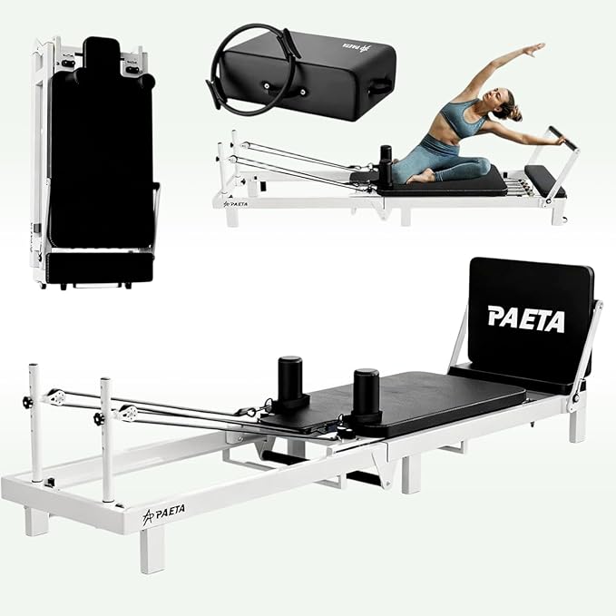 PAETA Pilates Reformer, 86" Foldable Reformer Pilates Machine for Home Use, with Dual Resistance- Springs and Cords, Pilates Equipment for Home Workouts with Jump Board, Up to 400 LBS