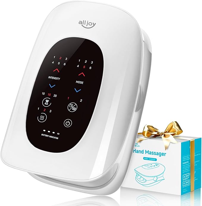 ALLJOY Hand Massager with Heat and Compression, Knuckle Stretching and Hand Massage, 6 Modes 6 Intensities 3 Heat for Arthritis and Carpal Tunnel Relief, Valentines Day Gifts for Women Men(White)