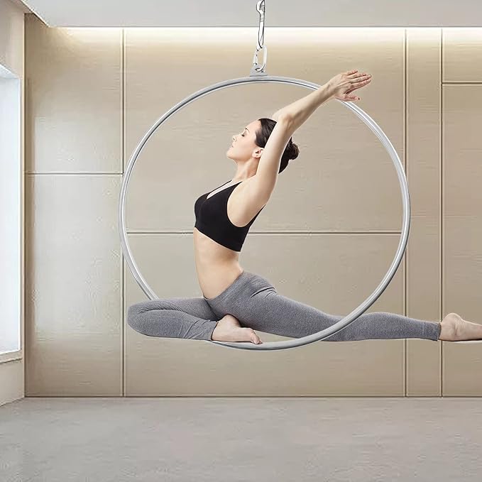 35.4In Professional Aerial Hoop, Yoga Starter Set, Adults Suspension Professional Ring Fitness Stainless Steel Single Point Aerial Hoop Equipment Kit for Fitness, Dance