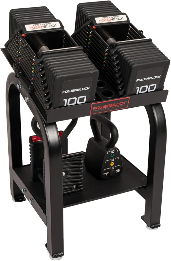 PowerBlock Home Rack Stand, Dumbbell Rack & Weight Rack With Tray, Supports Dumbbells up to 100 lbs, Durable Steel Construction, Home Gym Strength Training, Innovative Workout Equipment
