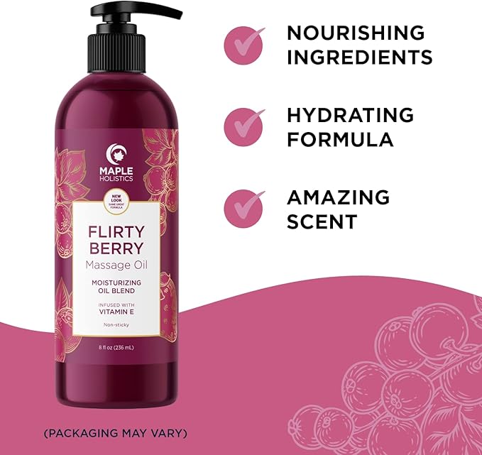 Scented Sensual Massage Oil for Couples - Tropical and Berry Full Body Massage Oils with Jojoba Coconut and Sweet Almond Oil with Sweet Aromas for Special Moments - Non GMO Gluten Free and Vegan