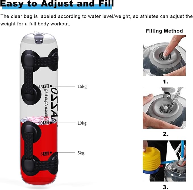 Portable Workout Water Bag Folding, Home Gym Weight Dumbbells Training Equipment, Clear Yoga Sandbag Tool with Pump, 10-35 Kg Sport Weights Bag (Color : 20kg)