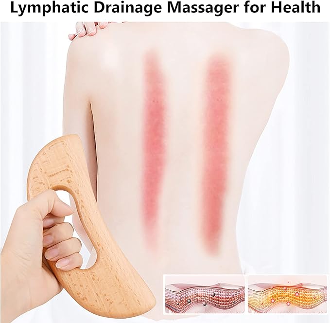 FKYzixeh Lymphatic Drainage Massager, Wooden Gua Sha Tool for Body, Manual Massage Scraper for Anti Cellulite and Relieve Muscle Fatigue, Body Gua Sha Paddle (Style A)