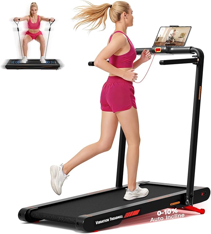Lysole Folding Walking Pad Treadmill with Vibration&Incline,4-in-1 Under Desk Treadmills for Home&Office,350LBS Capacity,0.3-7.5MPH Speed,LED Display,Portable Treadmill with APP&Remote Control