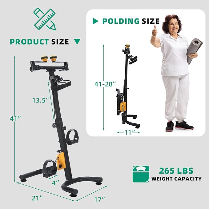 VIVIJASON Foldable Pedal Exercise Bike for Seniors, Adjustable Hand Arm Leg and Knee Exercise Peddler, Recovery Physical Therapy Home Exercise Bike, Handgrip, Resistance Band, Non-Slip Suction Cup