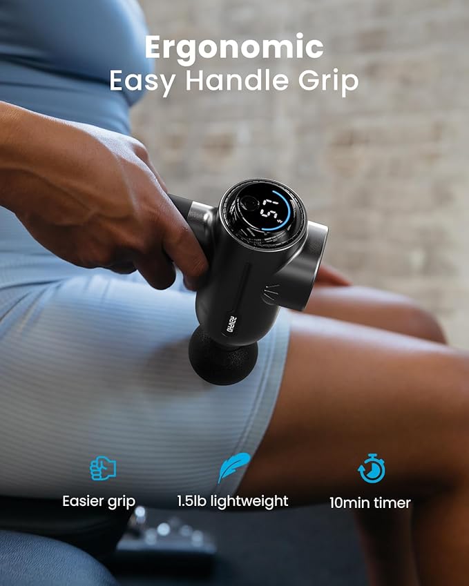 RENPHO Active+ Thermal Massage Gun with Heat, App Control, Deep Tissue Percussion Massager for Back and Neck, Portable Handheld Massager with 5 Speeds, 5 Attachments, Carry Case, Black