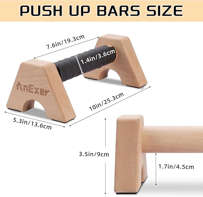 Parallettes Bars, Wooden Calisthenics Equipment with Anti-slip Tape, Push Up Bar& Handstand Blocks for Strength Training and Calisthenics