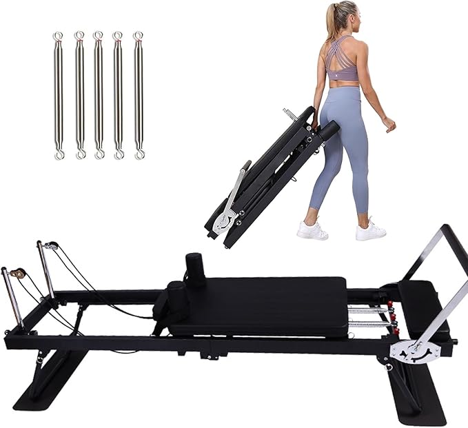 BVCL Folding Pilates Reformer for Home with Metal Spring, Folding Pilates Device, Multifunctional Pilates Bed, Adjustable Intensity