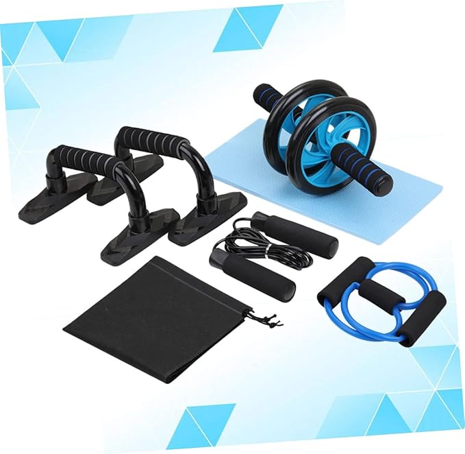 BESPORTBLE 1set Fitness Equipment Set for Includes Ab Roller Jump Rope Push-up Bars Resistance Band Knee Pads Storage Bag Exercise Tools for Levels