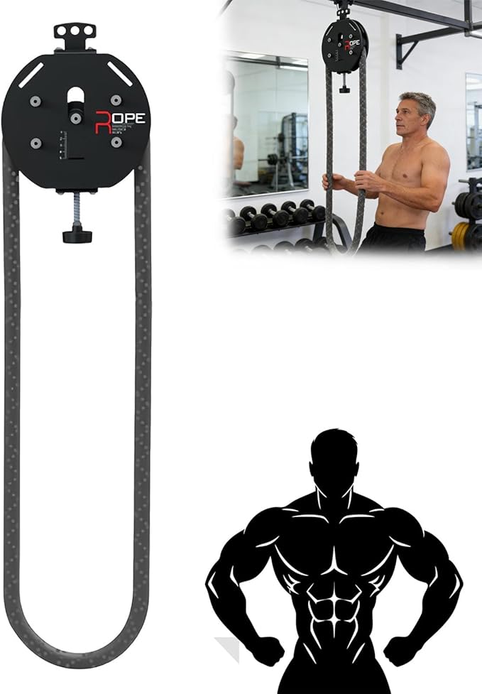 Home Gym Infinity Rope and Suspension Pulley Device, an Adjustable Resistance Full Body Workout Tool for Arms, Back, and Coordination Exercises