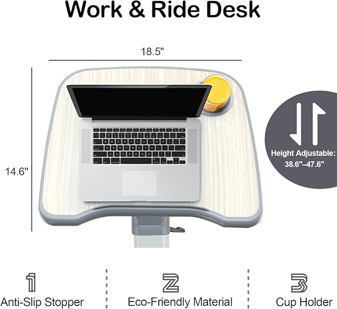 All-in-one Exercise Bike, Foldable Under Desk Bike,300LBS Heavy Duty for Work From Home Spin Bike with Adjustable Resistance/LCD Display/Seat/Desktop,Portable Stationary Bikes for Home