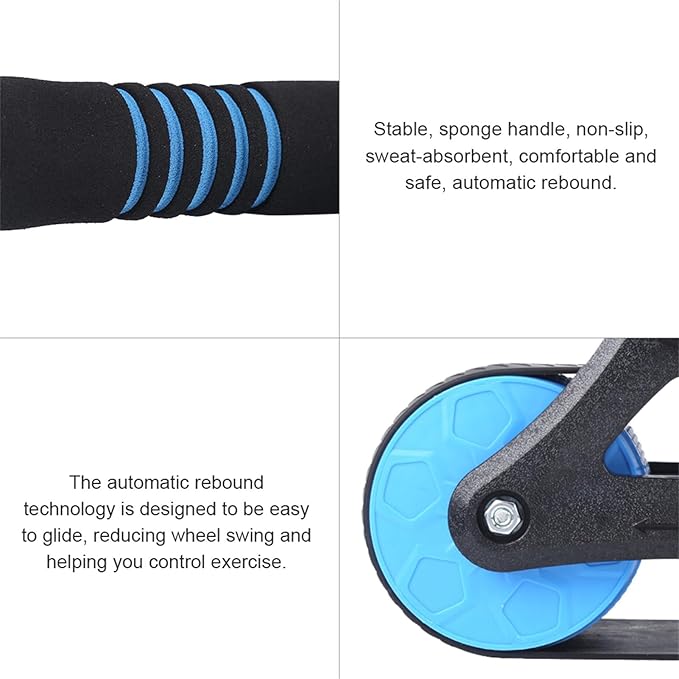 Springback Wheels Roller Abdominal Exerciser Blue Mute Fitness Equipment for Home Gym Core Strength Training Ab Roller Wheel with Knee Pad Accessories
