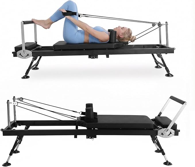 Generic 78 in Adjustable Fitness Equipment with Springs Resistance Quick-Assembly Pilate Reformer 300 LBS Capacity for Home and Studio Use