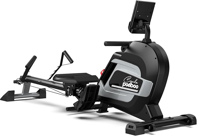 pooboo Magnetic Rowing Machine, Folding Rower with Combination Strength Exercise, Tablet Holder and Comfortable Seat Cushion, Rower for Home Use