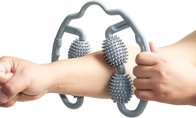 Cellulite Massage Tool Leg Roller. Lymphatic Drainage Massager Muscle Roller with Spiky Balls for Thigh Calf Arm Back Buttock. Fascia Blaster for Circulation Deep Tissue Pain Relief Recovery (Gray)