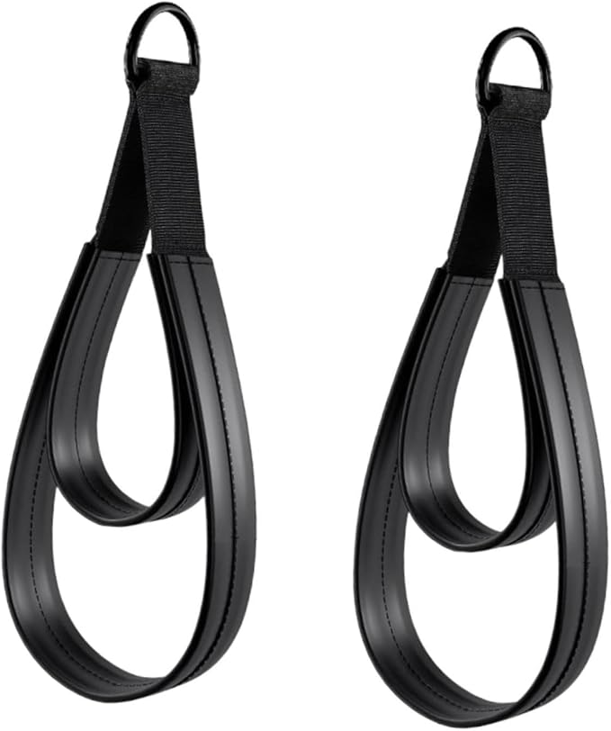 2Pcs Pilates Double Loop Straps for Reformer,Nonslip Comfortable Grip for Ankle Arms Improve Flexibility Strength Dexterity, Black Rings