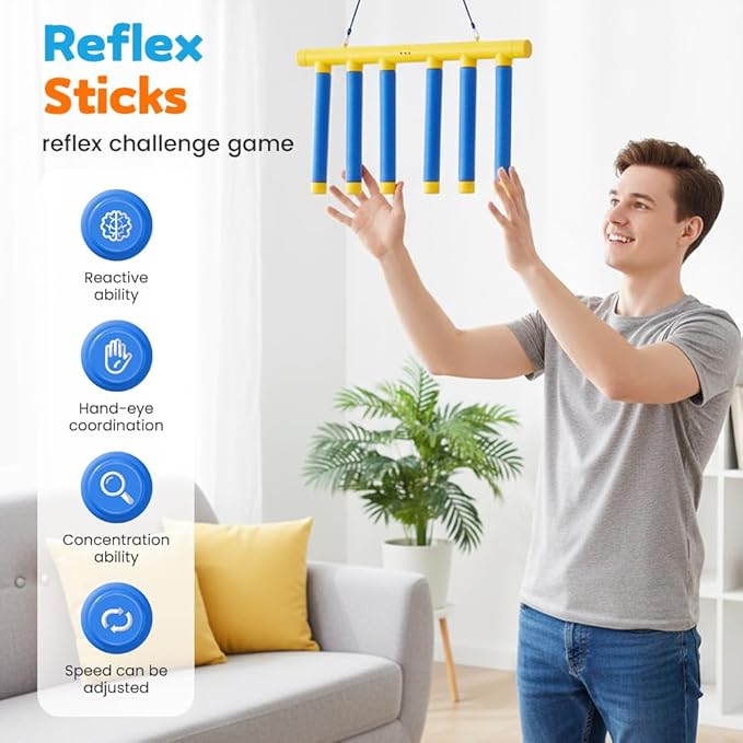 Reflex Challenge Game, Catching Sticks Game Reaction Training Toy, Adjustable Speed Catching Game, Hand Eye Coordination Training for Adults