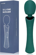 Handheld Personal Portable Cordless Waterproof Rechargeable Massager - 12 Modes 3 Speeds, Quiet Function & Soft Silicone for Neck, Shoulder, Back Pain Relief - Rose Green