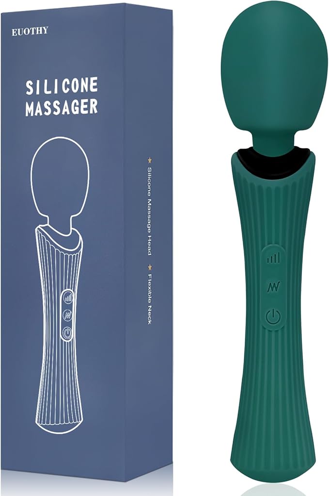 Handheld Personal Portable Cordless Waterproof Rechargeable Massager - 12 Modes 3 Speeds, Quiet Function & Soft Silicone for Neck, Shoulder, Back Pain Relief - Rose Green