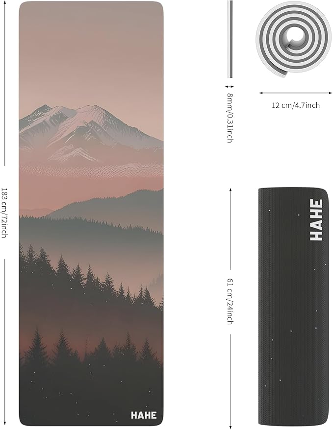 HAHE Yoga Mat Thick (8MM,1/3"), Eco-Friendly POE Non Slip Yoga Mat, High Rebound & Shock Absorption, Anti-Tear & Sweat-Resistant for Yoga, Fitness, Home, Workouts, Large Pilates Mats 72"x24" with Carrying Strap