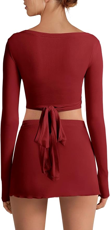 Nirovien Womens 2 Piece Workout Sets Sexy Pilates Outfits Athletic Gym Yoga Sets Ballet Wrap Top and Skirt