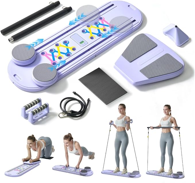 Maksone Pilates Board – 6-in-1 Foldable Reformer Training Kit with Auto-Rebound Ab Roller & Digital Display – Portable Home Core Workout Equipment for Abs, Muscle Toning & Full-Body Fitness