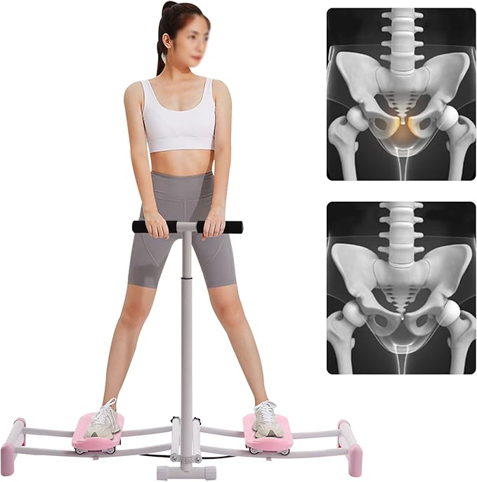 Leg Machine Slim Body, Pelvic Floor Muscle Fitness Equipment with Yoga Tension Band, Weight Loss Thin Legs Kegel Exercises, Ski Practice, Hip Trainer with Adjustable Rods, Pink