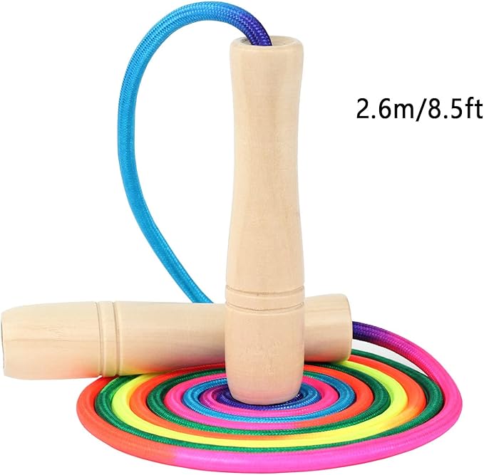 Jump Rope for Kids, Adjustable Toddler Jump Rope with Wooden Handle and Cotton Rope, Cute Skipping Rope for Boys and Girls Fitness Workout Exercise 8.5 Ft(Pink)