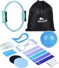 Abahub Pilates Ring Set, Home Workout Pilates Equipment, 14”Magic Circle, Yoga Ball, Resistance Bands, Sliding Disks, Socks, Fascial Ball, Workout Guide & Bag, Blue Set