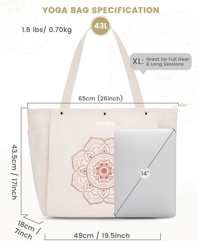 Gonex Yoga Mat Bag, Yoga Gym Bag Tote Bag with Multi Pockets For Women Men, Canvas Yoga Mat Carrier Take in Out Mat Easily For Pilates Travel Workout Office