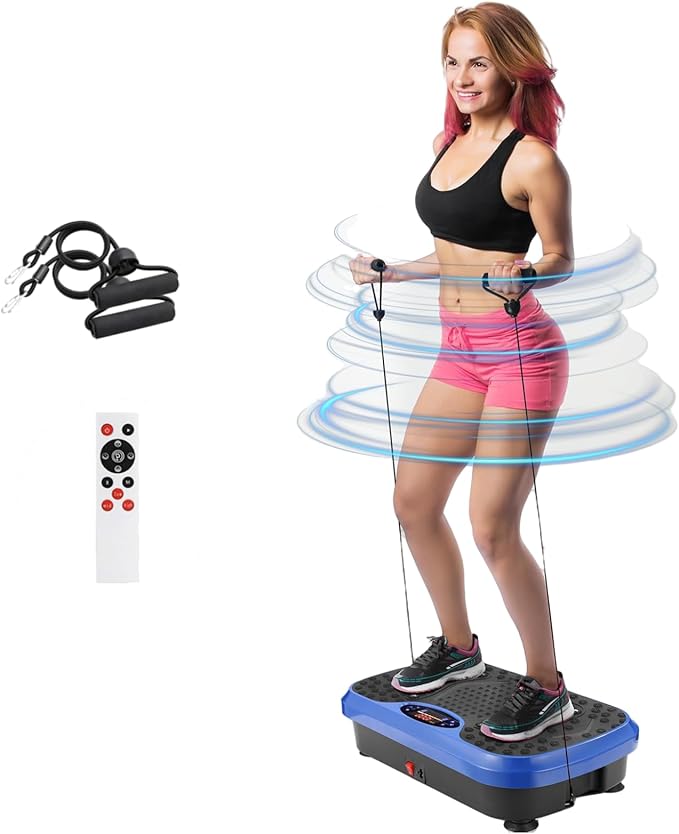 MAMIZO Vibration Plate Exercise Machine, Full Body Workout Shake Board Vibrate Platform for Lymphatic Drainage Weight Loss, with Loop Bands & Remote, Workout Equipment for Home Women Men