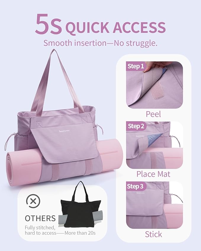 sportsnew Yoga Mat Bag Tote Yoga Gym Bags For Women Men with Waterproof Wet Pocket & Hook-and-loop, Quick Access Storage Yoga Mat Bag Carrier