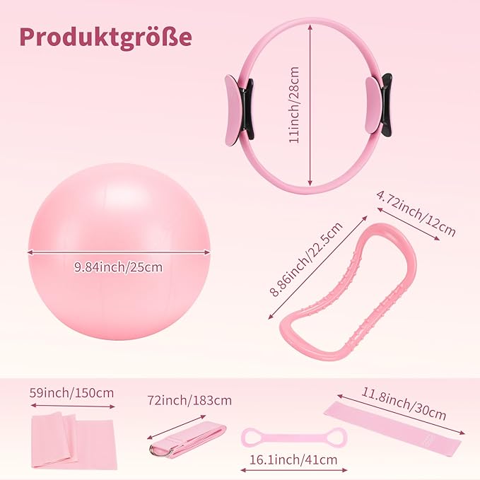Pilates Ring Set for Women, Pilates Equipment with 5 Resistance Bands & Accessories, Pilates Ball, 14'' Magic Circle Hoop, Pilates Starter Kit for Beginners at Home