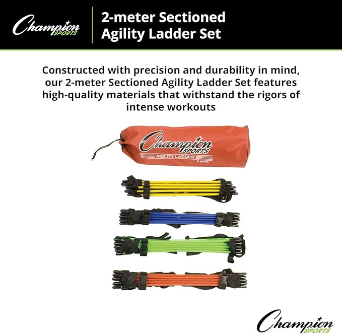 Champion Sports Sectioned Agility Ladder Set, Red/Yellow/Blue/Green, 6.5" x 16" Wide