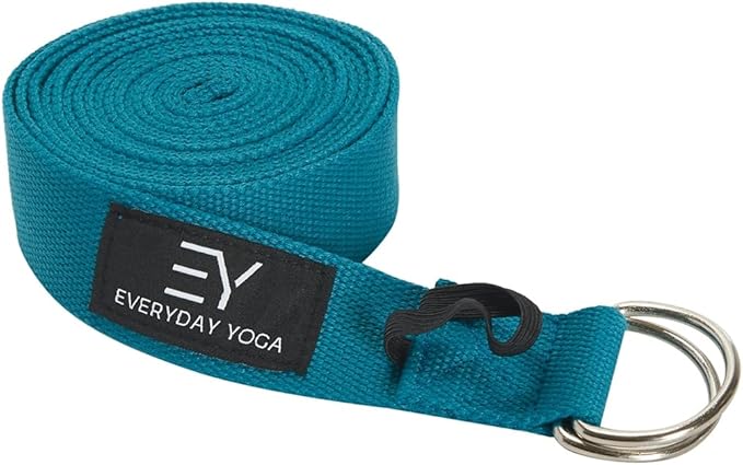 Everyday Yoga Strap with Metal D-Ring - Durable Stretching Strap for Yoga, Pilates, Flexibility & Physical Therapy (6ft, 8ft, 10ft)