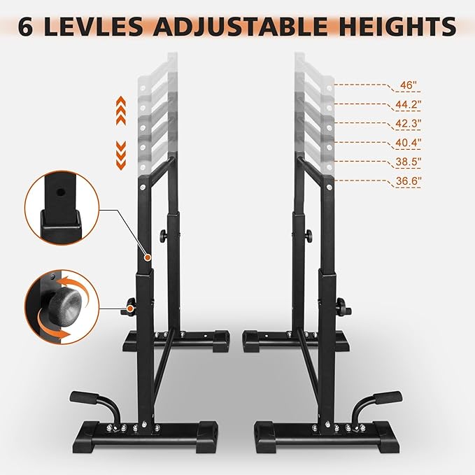 Adjustable Dip Station - 1200 Lbs Capacity Multi-Functional Workout Bar with 6 Height Levels (36.6"-46") for Home Gym Fitness Training, Pull Ups, Dips & Bodyweight Exercises, Black