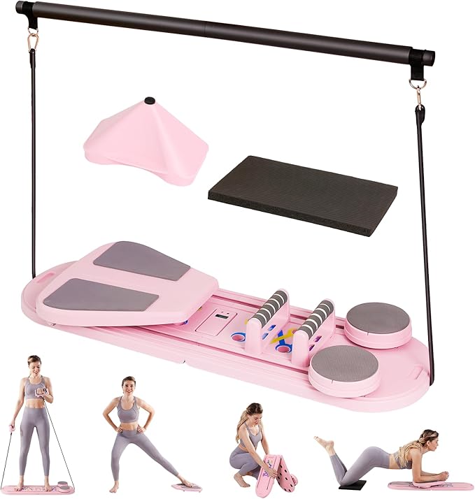 OutdoorMaster Pilates Board, 6 in 1 Pilates Reformer Set, Foldable Pilates Reformer Machine with Resistance Bands & Ab Traine, Portable Pilates Board for Full-Body Workouts