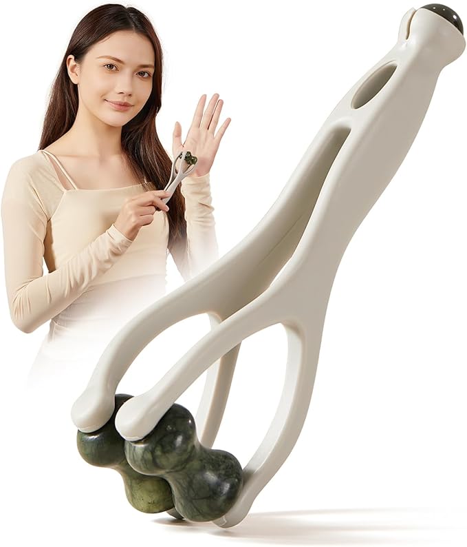 CHOSIN 2-in-1 Jade Roller Finger Massager for Fatigue, Pain Relief, Arthritis for Seniors Men Women - Dual-Sided Therapy Tool Jade for Hands, Palm & Wrist