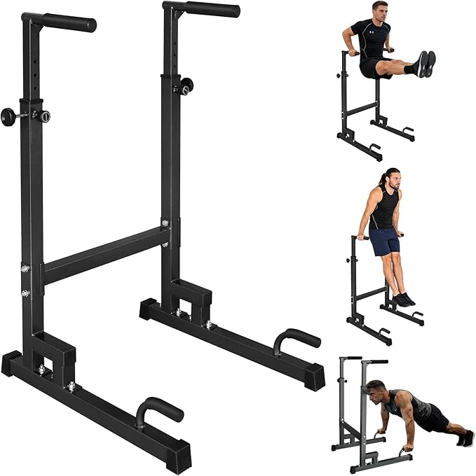 MIUDGIG Adjustable Height Dip Bar Station, Multi-function Dip Station Pull Up Bar Full Body Strength Training Workout Fitness Equipment for Tricep Dips, Heavy Duty Dip Station for Home Gym