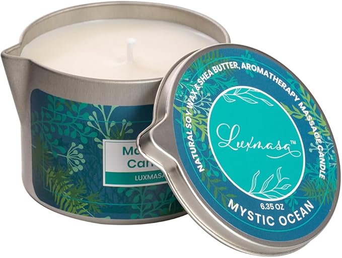 Soy Wax Scented Massage Oil Candles for Couples - Warm Body Oil Candle for Therapy -Low Temp Skin Moisturizing Lotion Candles 6.35OZ (Mystic Ocean Scent)
