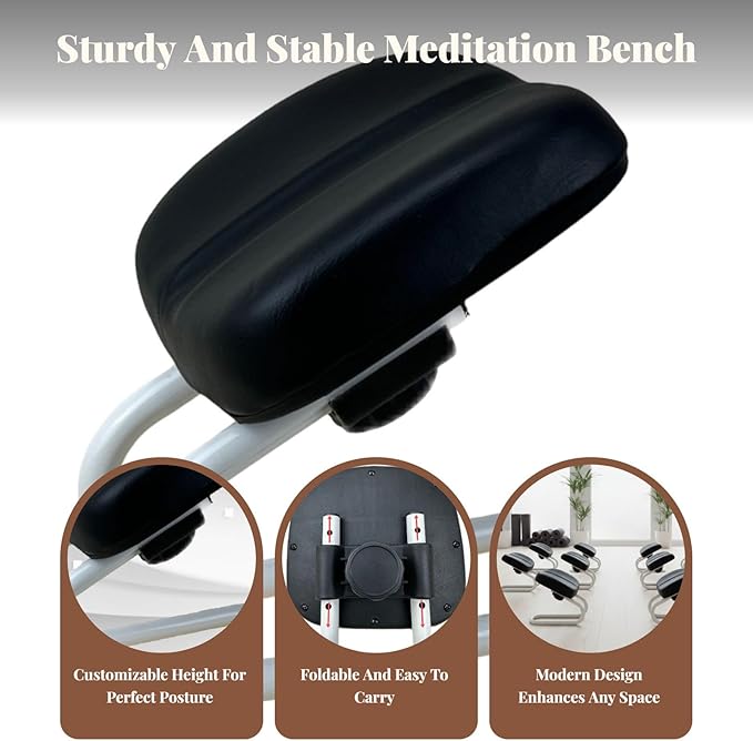 Kneeling Meditation Stool, Prayer Bench Adjustable Height, Portable Meditation Bench, for Studio Yoga Praying Prayer, Black