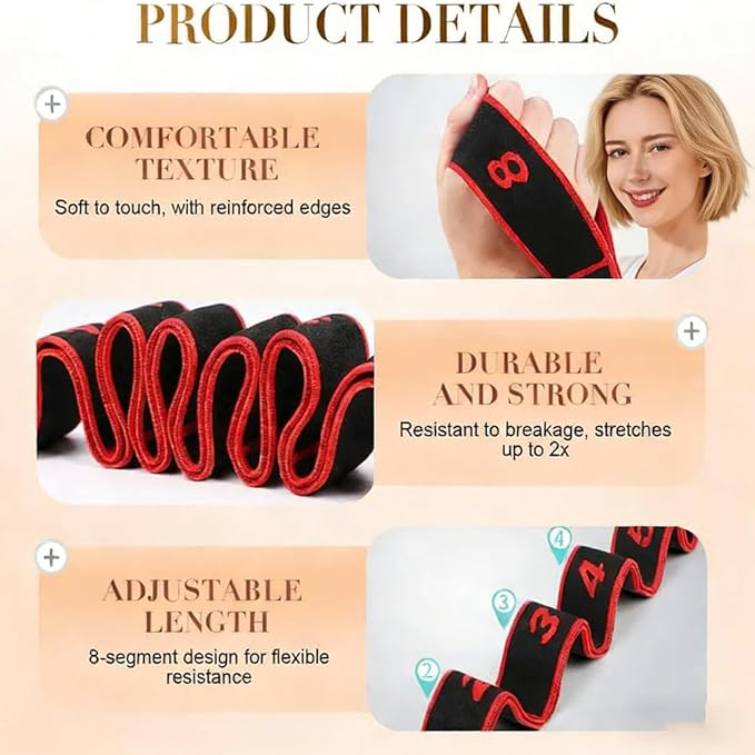 Fitness Resistance Band for Stretching and Yoga, Numbered Elastic Exercise Bands with Handles, Adjustable 8/10/12-Loop Design for Full Body Stretching and Pilates